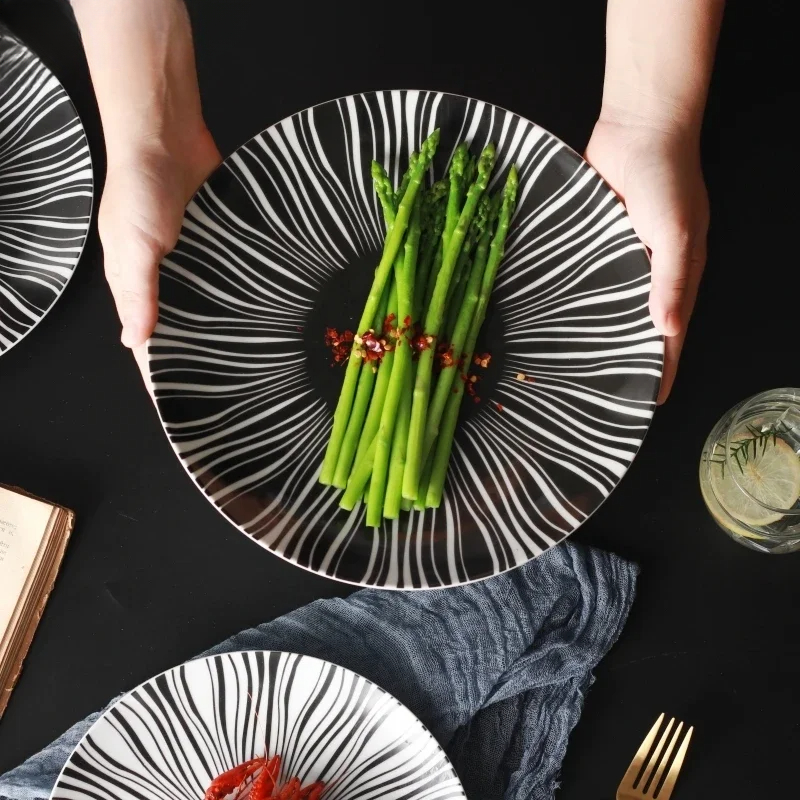 Ceramic Black White Stripes Ta - Food Good Snacks ulasan dan harga