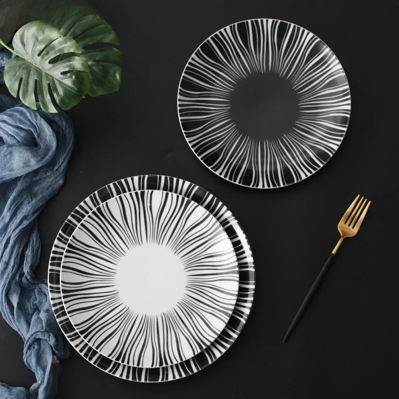 Ceramic Black White Stripes Ta - Food Good Snacks ulasan dan harga