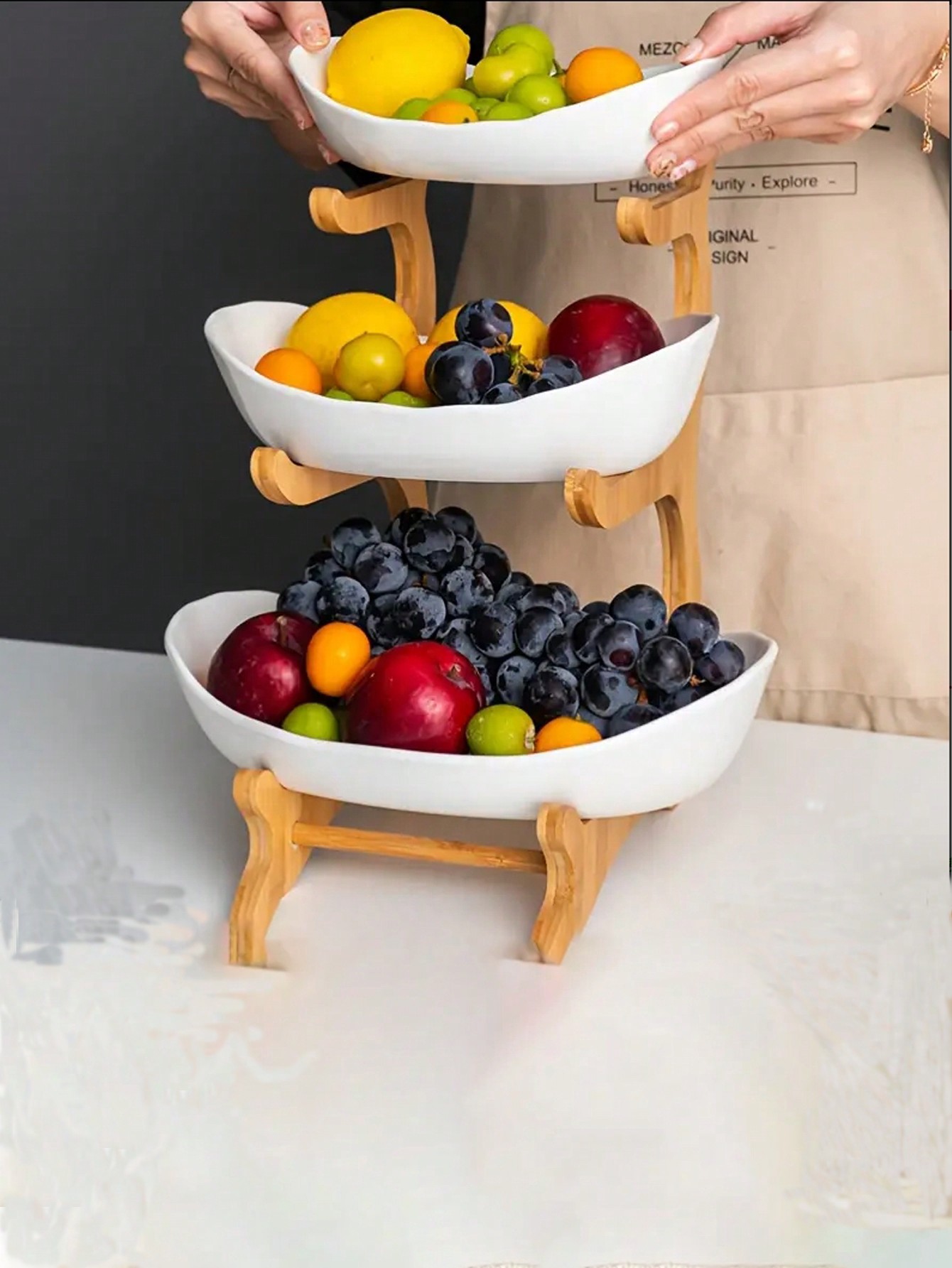 Luxury 3-Tier Wooden Fruit Bas - Snacks Food Gift Baskets ulasan dan harga
