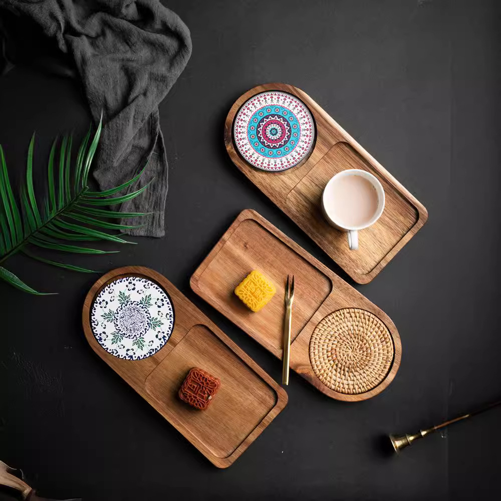 Acacia Wood Tea Tray Food Oval - Food Snacks In Japan ulasan dan harga