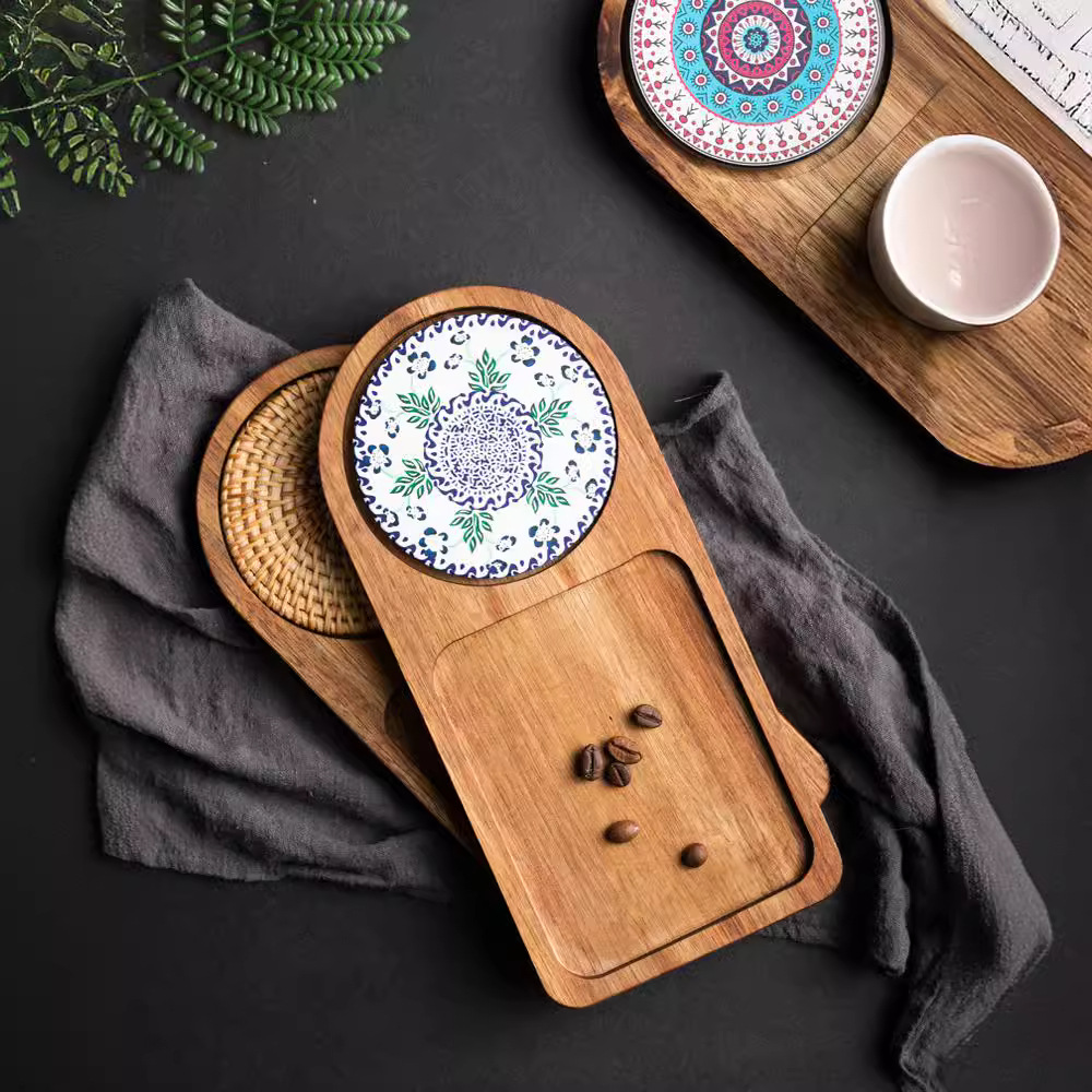 Acacia Wood Tea Tray Food Oval - Food Snacks In Japan ulasan dan harga