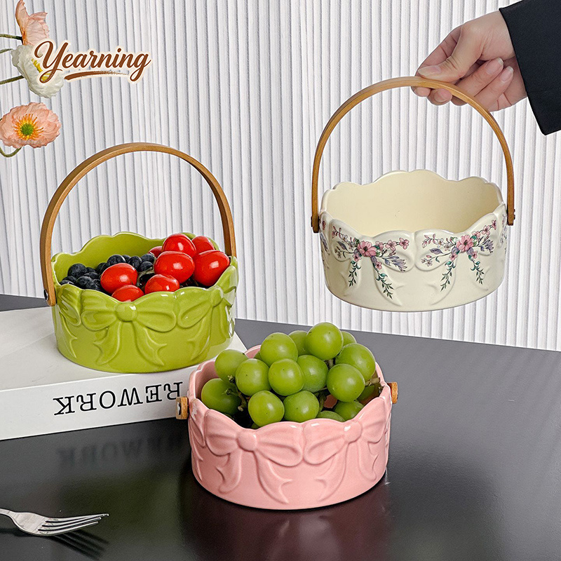 High End Bow Handle Ceramic Fr - Snacks Food Gift Baskets ulasan dan harga