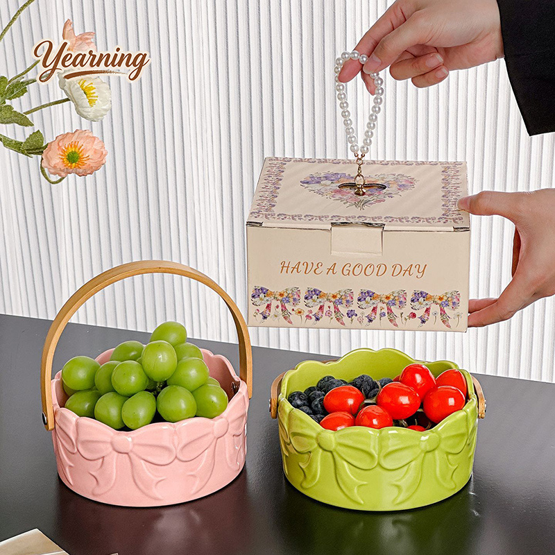 High End Bow Handle Ceramic Fr - Snacks Food Gift Baskets ulasan dan harga
