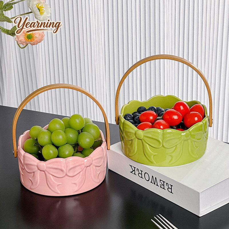 High End Bow Handle Ceramic Fr - Snacks Food Gift Baskets ulasan dan harga